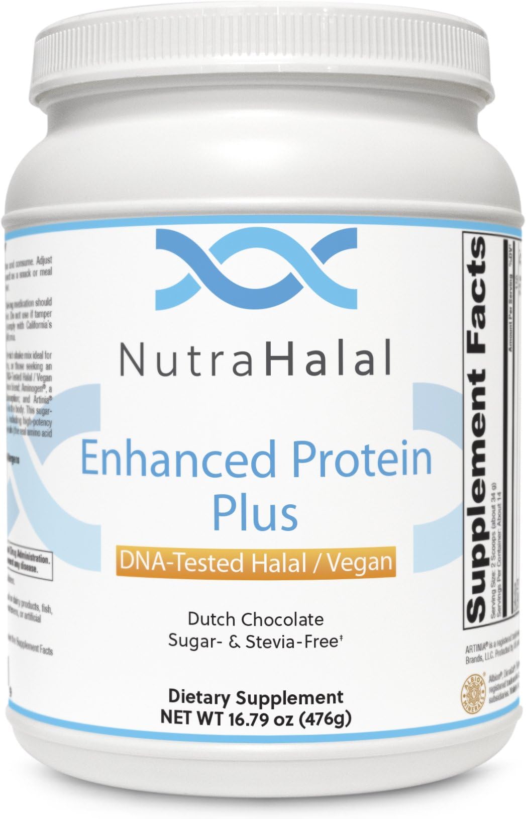 NutraHalal Enhanced Protein Plus – Halal DNA Tested – Vegan, Sugar and Stevia Free – (Dutch Chocolate)
