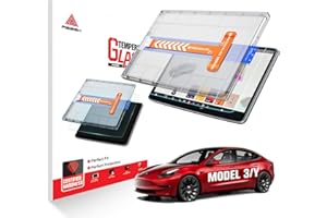 ASZSK For Tesla Model Y (2020-2025) & Model 3 (2017-2023) Glossy Screen Protector - [More Clear& Smooth] - 9H+ Tempered Glass 15 Inch Dashboard - Mounting Frame One-Pull Installation