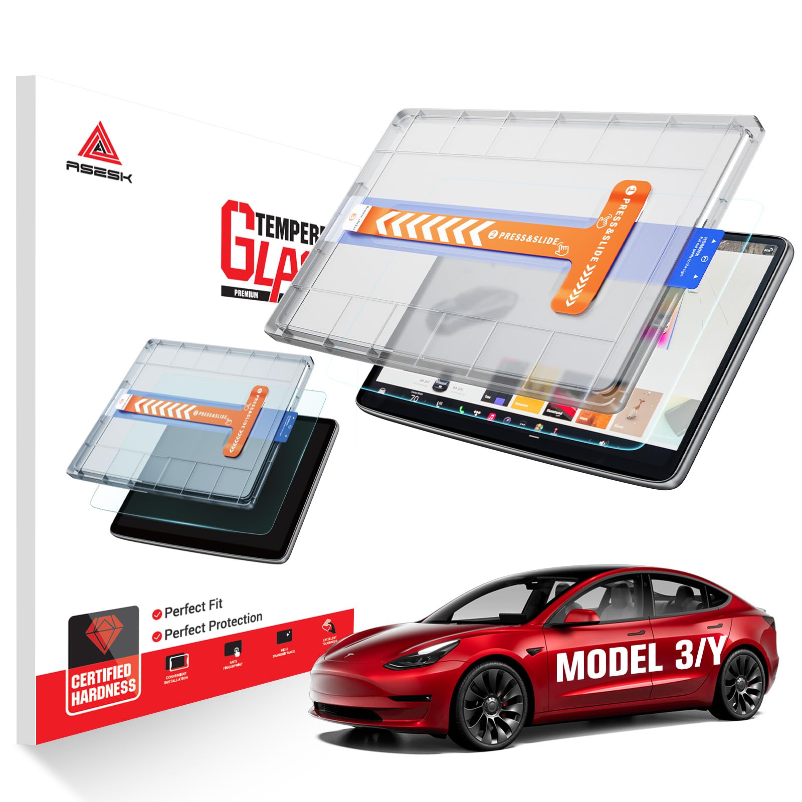 Photo 1 of ASZSK For Tesla Model Y (2020-2025) & Model 3 (2017-2023) Glossy Screen Protector - [More Clear& Smooth] - 9H+ Tempered Glass 15 Inch Dashboard - Mounting Frame One-Pull Installation