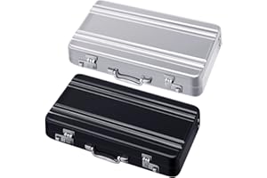 Oudain 2 Pcs Business Card Holder Suitcase Aluminum Business Card Case with Waterproof Pocket Credit Holder for Men Organizer ID Aluminum Briefcase Gift for Woman(Black, White)