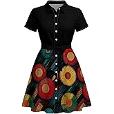 zvyubn Short Sleeve Button Down Shirt Dress for Women Casual V-Neck Floral Printed A Line Midi Sundress Formal Clothing