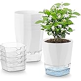 Yimomoyi 6 Pack Self Watering Plant Pots Indoor, 5 Inch House Plant Pots, White Plastic Flower Pot, Self Watering Pot Plastic