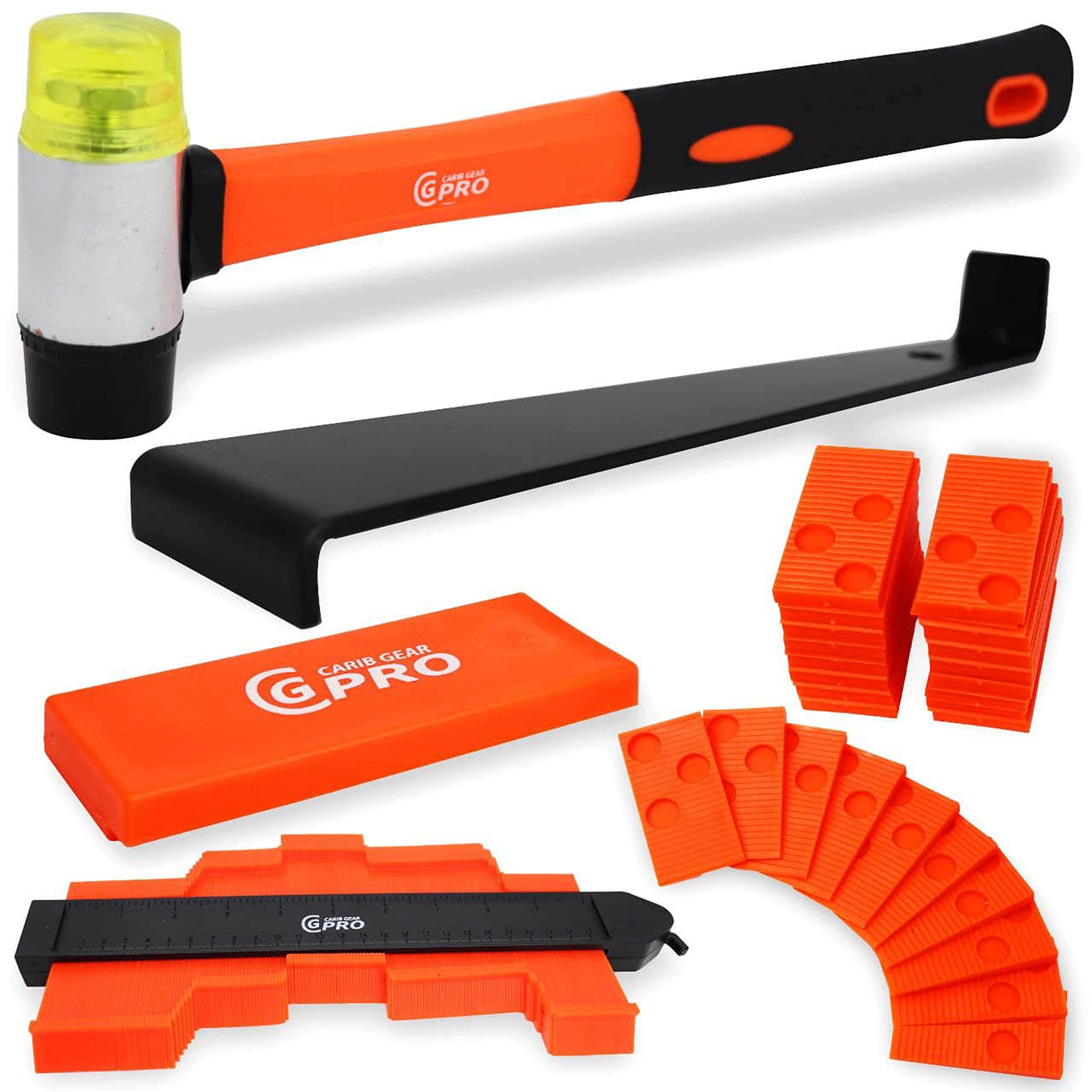 Photo 1 of Carib Gear Pro Professional Laminate Flooring Tools Installation Kit with Tapping Block, Rubber Mallet, 44 pcs Pull Bar, and 40 pcs Spacers for Vinyl Plank, LVP, and Hardwood Laminate Floor
