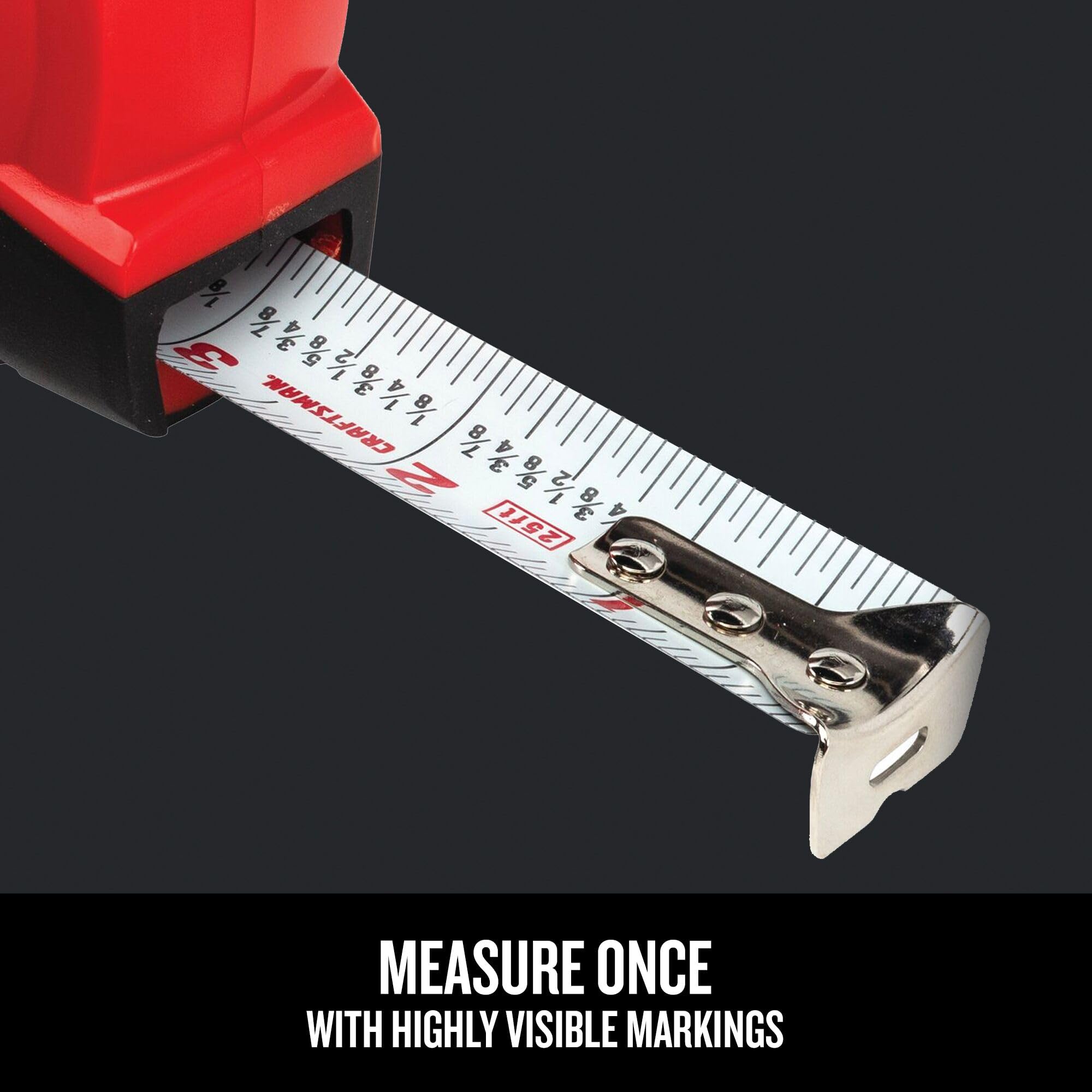 CRAFTSMAN 25Ft Tape Measure With Fraction Markings, Retractable, Self