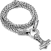 FaithHeart Men Punk Norse Viking Necklace Chunky Necklace, Stainless Steel Mjolnir/Celtic Knot Wolf Head Chain Pendant Amulet Jewelry Gift Packaging