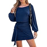 CUPSHE Women's Pullover Sweater Mini Dress Long Sleeve Ribbed Knit Wrap Bodycon Slim Fit Dresses Casual Vacation Outfits