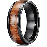 THREE KEYS JEWELRY 8mm Basic Black Titanium Wood Wedding Band Engagement Ring for men women Dome Polished Comfort Fit size 13.5