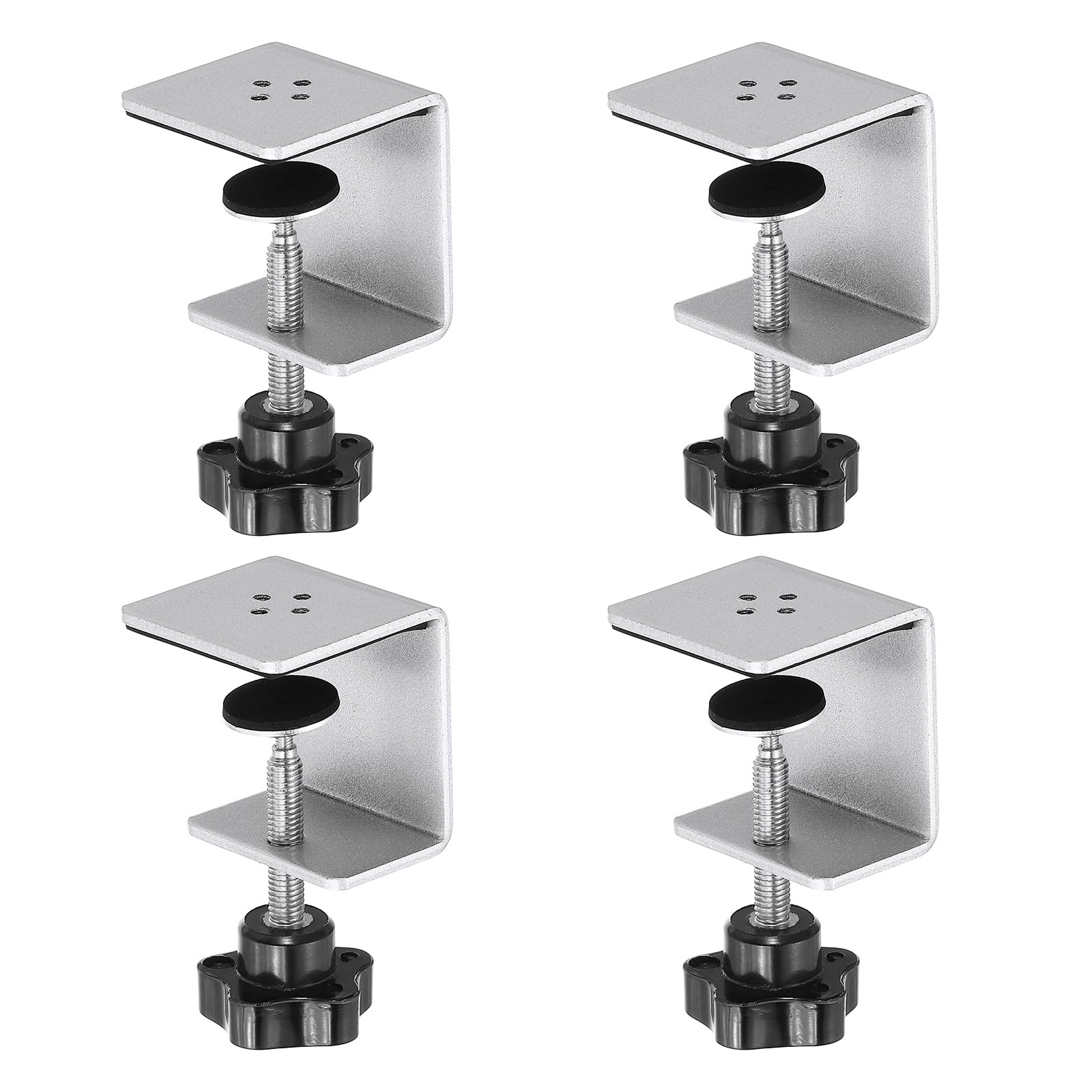 PATIKIL C Clamps, 4 Pcs Heavy Duty Metal Black Desk Clamp Adjustable Mounting Table Clamp with Protective Pad for Fixing Acrylic Glass Plastic Sheets, Silver Tone