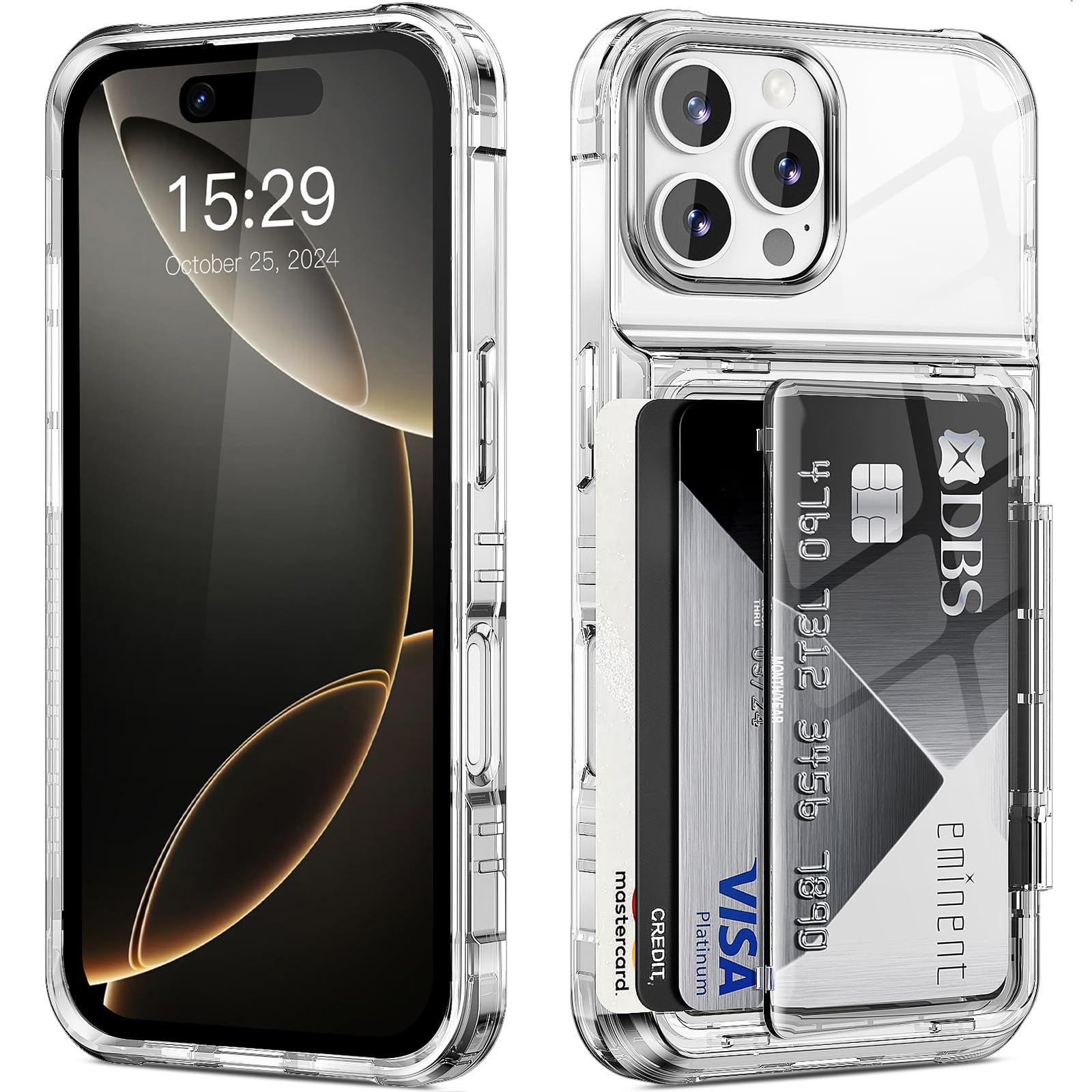 ACANDYA for iPhone 16 Pro Max Case Wallet Clear Protective Phone Case with Credit Card Holder Heavy Duty Protection Shockproof Anti-Scratch Anti-Yellow Cover for iPhone 16 Pro Max 6.9 inch Transparent