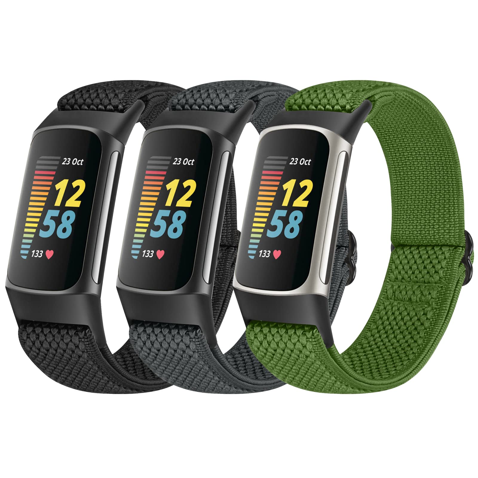 TumpCez Elastic Nylon Strap Only Compatible with Fitbit Charge 5 Strap, Soft Stretchy Adjustable Breathable Comfortable Fabric Band Sport Replacement Straps for Women Men