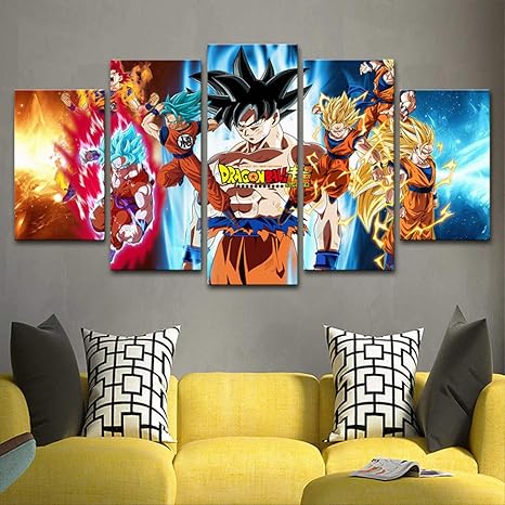 Dragon Ball Z Goku Evolution Image Printed On Canvas 5 Panels