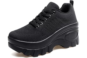 Pucepen Orthopedic Walking Shoes for Women Chunky Platform Comfort Wedge Walking Shoes for Women Non-Slip Breathable Slip-On Womens Trail Running Shoes