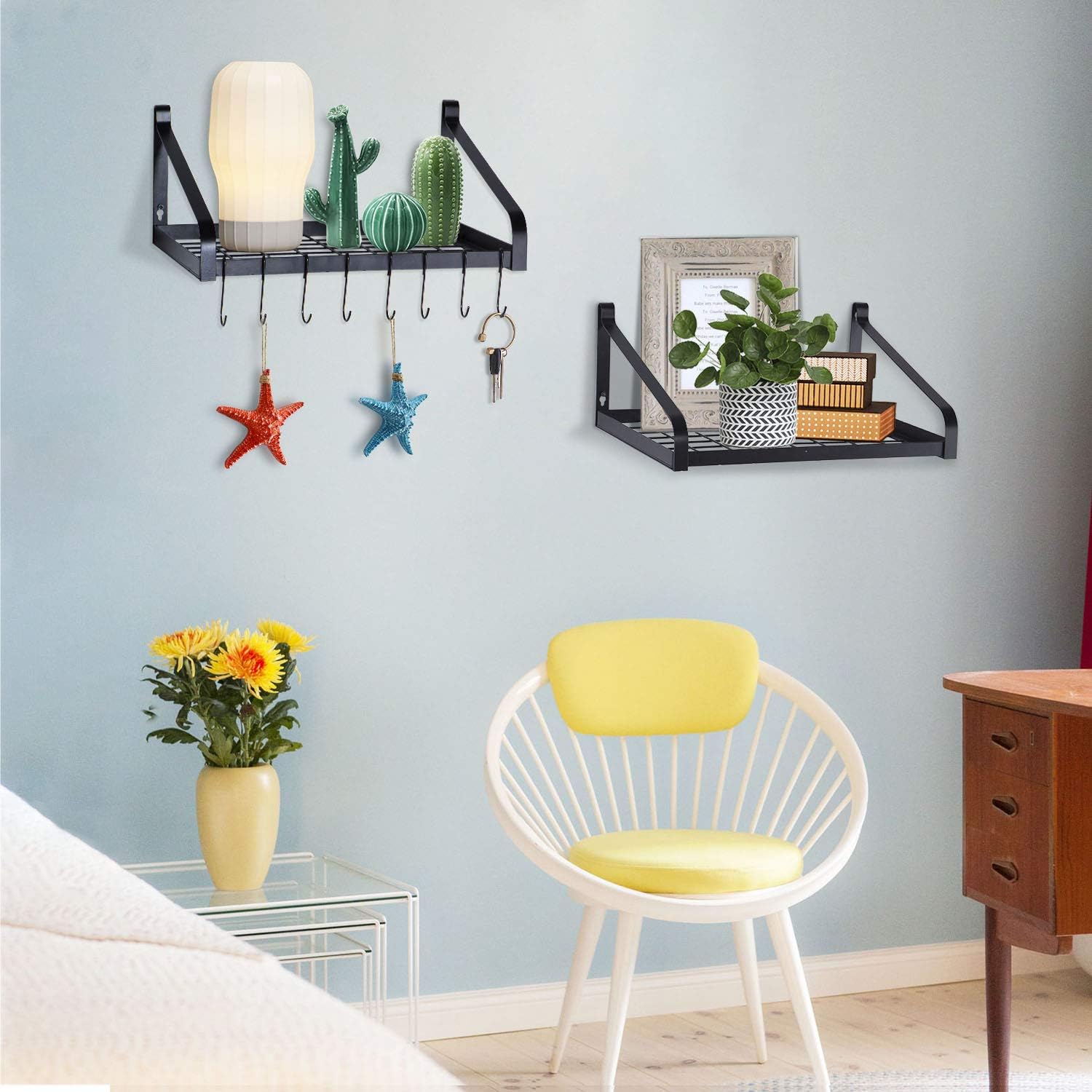 Love-KANKEI Pot Rack Wall Mounted Set of 2 Pan Pot Organizer Wall Shelves with 16 Hooks for Kitchen Cookware Utensils Organization Black: Home & Kitchen