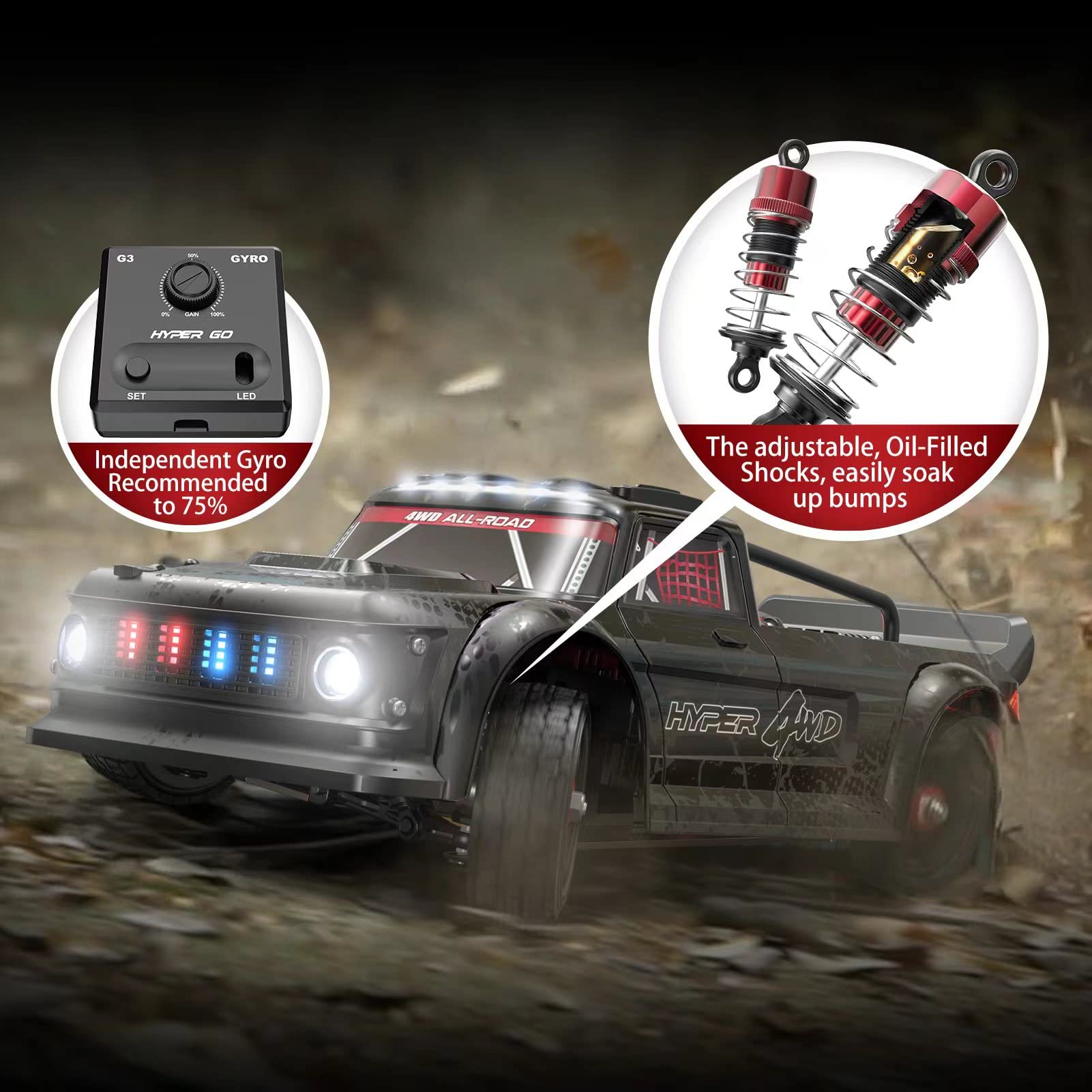 HYPER GO 14301 V3 1/14 RTR Brushless RC Drift Car with Gyro, Max 38 mph Fast RC Cars for Adults, 4WD All-Road Street Bash RC Truck, Electric Powered High Speed Drifting for Adult