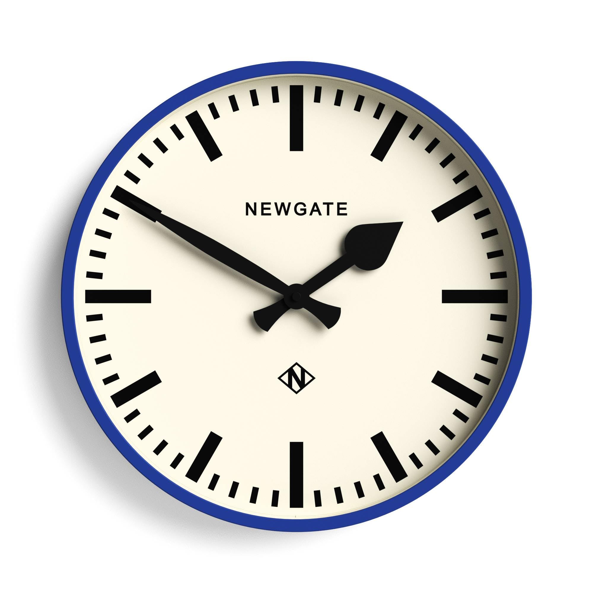 NEWGATE® Number Three Railway wall clock | Retro inspired modern station clock | 37cm | Blue | Marker dial | Mid-century style for kitchen, living room or office