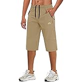 MAGCOMSEN Men's Capri Shorts Quick Dry Below Knee 3/4 Capri Pants with Zipper Pockets for Workout Running Training Summer