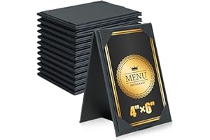 FLKQC 12 Pack Double-Sided Menu Holders 4"x 6", PU Leatherette A-Frame Table Tents for Restaurant, Bar, Cafe, Wedding, Durable and Foldable Design (12 pack, 4" x 6")
