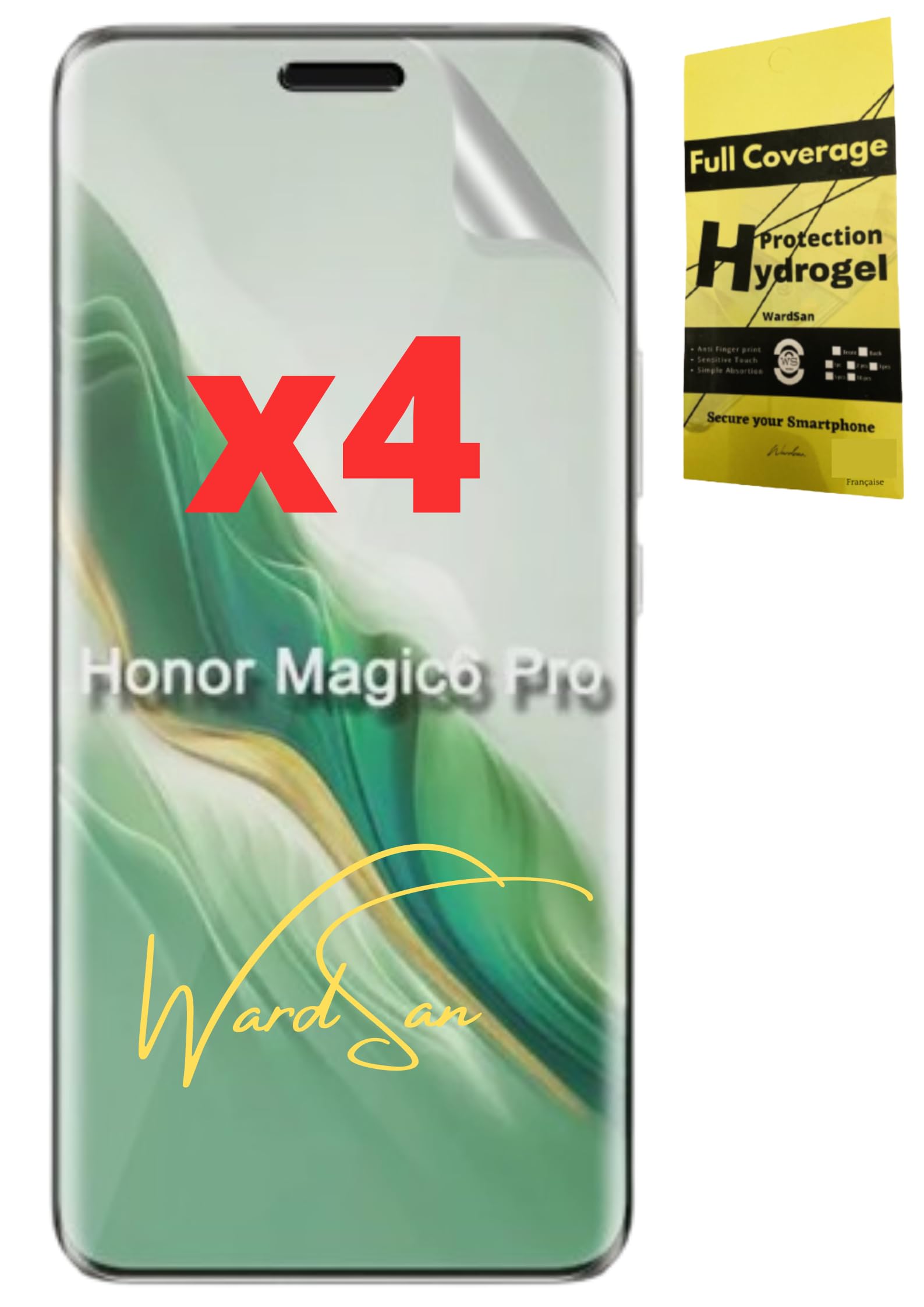 WardSan [Pack of 4 for Honor Magic 6 Pro 6.81 Inches - 3D Hydrogel Screen Protector Films | Shockproof | Case Compatible | Soft TPU Protective Film | Better than Tempered Glass