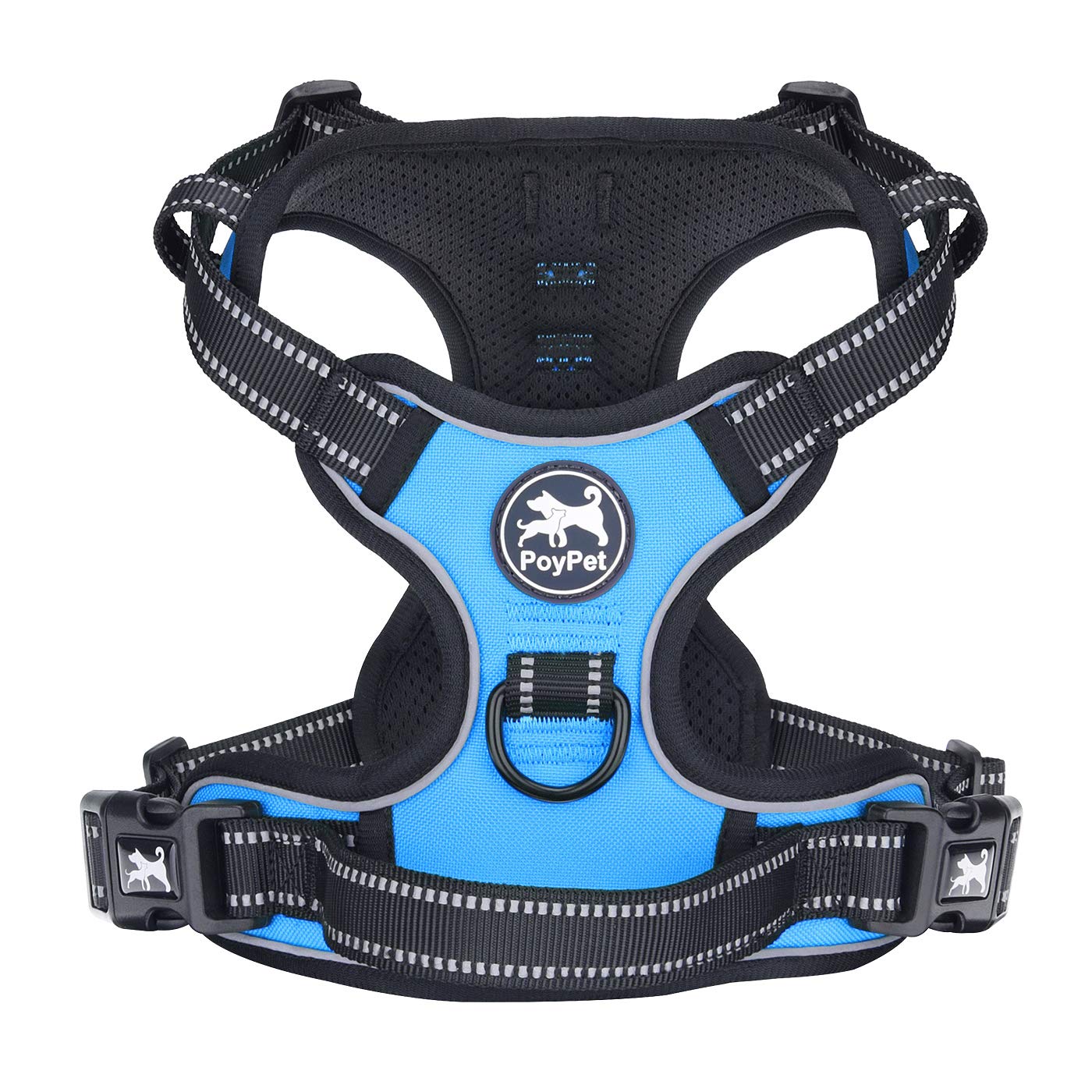 PoyPet No Pull Dog Harness, Reflective Vest Harness with 2 Leash Attachments and Easy Control Handle for Small Medium Large Dog(Blue,S)