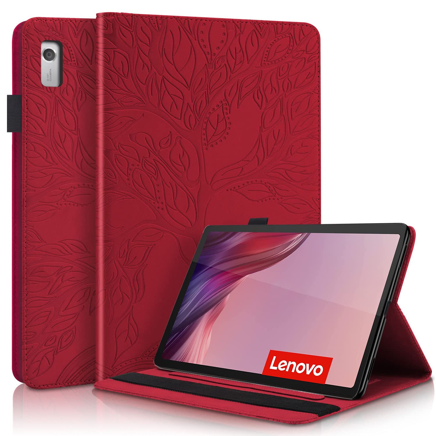 Succtopy Case for Lenovo Tab M9 HD 9 Inch 2023 TB-310FU Folio Flip Wallet PU Leather Cover with Pen Holder Protective Tablet Case with Stand Function for Lenovo Tab M9 HD 2023 Red — image 1