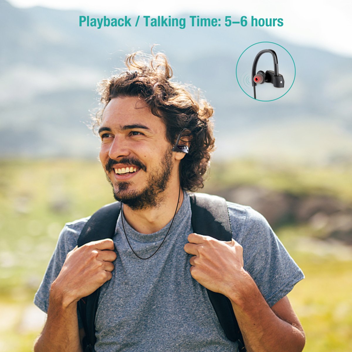 Auriculares Bluetooth, EC Technology Auricular V4.1 Deportivos Inalámbricos y Resistentes al Agua IPX7 con 6 Horas de Reproducción y Eliminación del Ruido Exterior, para iphone 8,8 plus y Otros Dispostivos Bluetooth - Negro