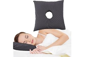 Wuronsa Removable Ear Piercing Pillow for Side Sleepers, Donut Pillow for Ear with Cotton Pillowcase for CNH and Ear Pain Ear Inflammation Pressure Sores Headphones Ear Guard Pillow (Deep Grey)