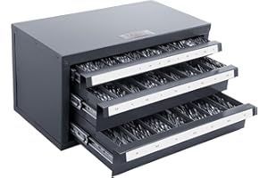 VEVOR Three-Drawer Drill Bit Organizer Cabinet, 1mm to 13mm, Steel, Grey