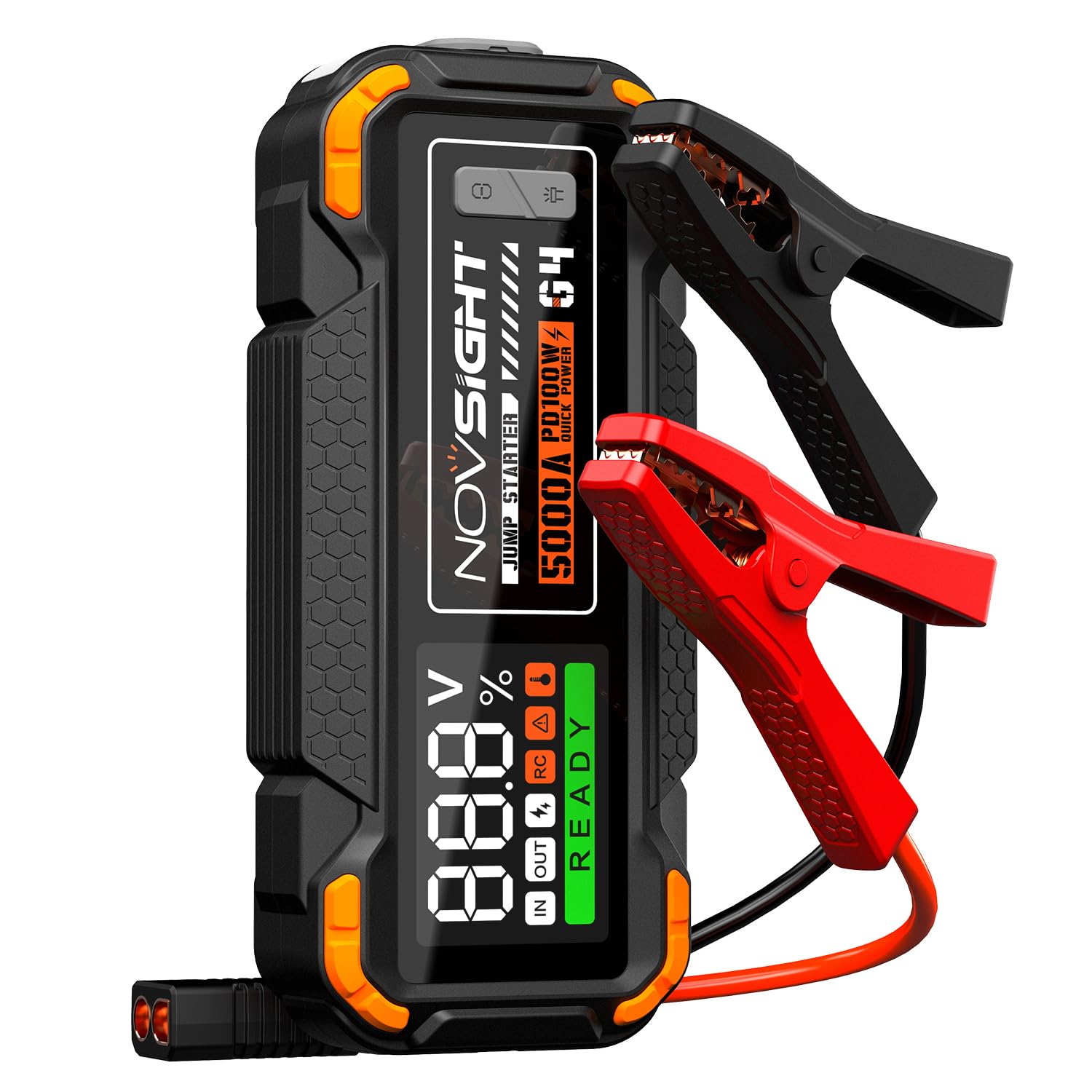 NOVSIGHT Car Battery Jump Starter - 5000A Portable Battery Jumper (12.0L Gas/10.0L Diesel) 12V Car Starter Jump Box with USB Type-C Quick Charge, Bulit-in Charge 3 Modes, Dual Color Lights(Orange)
