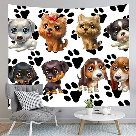 Amazon Co Jp Joocar アニマルタペストリーかわいい犬柄ギフト居間の寝室の寮の装飾的な芸術のタペストリー 150cm X 100cm ホーム キッチン