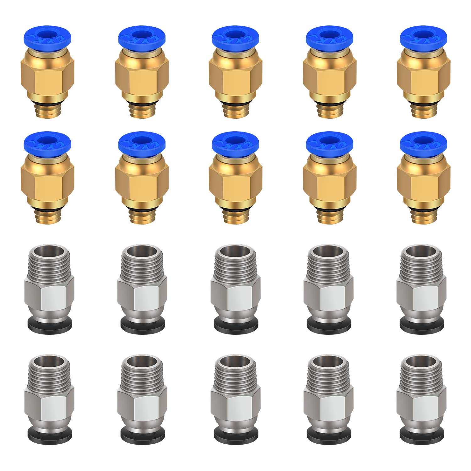 TUZUK PC4-M6 Pneumatic Fitting Push to Connect + PC4-M10 Straight Quick in Fitting for 3D Printer Bowden Extruder (Pack of 20pcs)