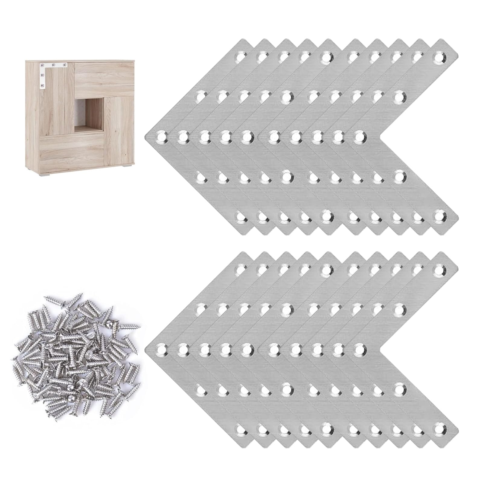 Flat Angle 90 Degrees, Pack of 20 Stainless Steel Flat Connectors, L-Shape Corner Brackets, Angle Connectors, Stainless Steel Angle L-Shaped Corner Connectors, Flat Corner Bracket Clamp L for