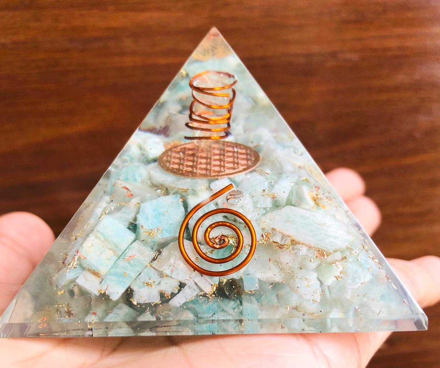 CRYSTALMIRACLEcrystalmiracle Amazonite Orgone 50 MM Pyramid crystal healing reiki feng shui gift positive energy wellness aura vaastu gemstone handcrafted
