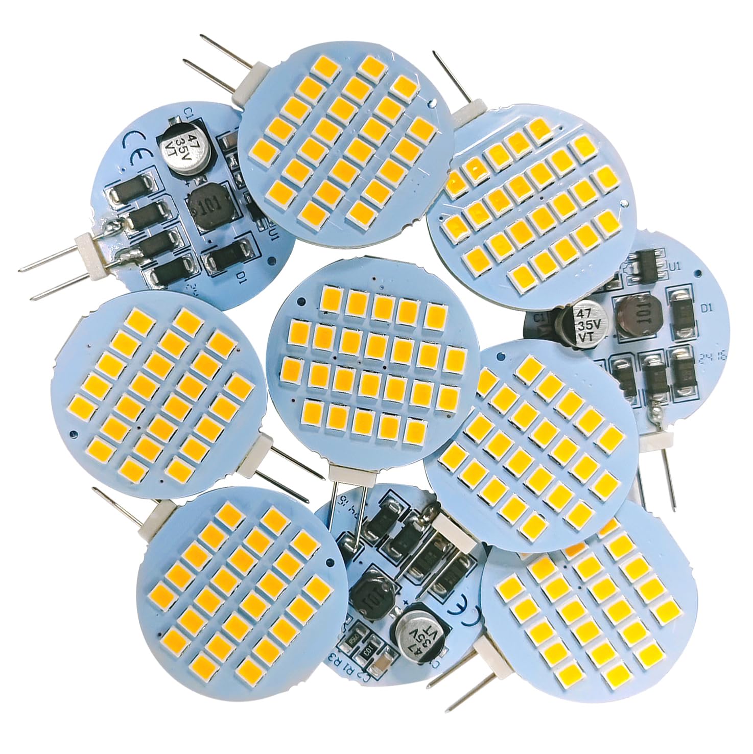 GLMING G4 Bi Pin Base 2W 24-2835SMD LED Bulb 20 Watts Halogen Bulbs Equivalent Cabinet Lights RV Camper Dome Light Warm White AC/DC12-24V Pack of 10