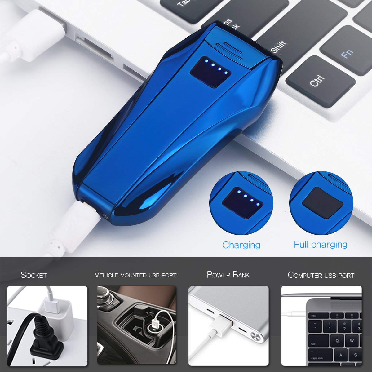 GreenGrass Elektro Feuerzeug USB, Elektrisch Dopple Lichtbogen Plasma Lighter,Elektronisches Aufladbar Winddichte Flammenlose Feuerzeug Geschenkbox (Metall blau)