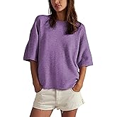 Yeokou Women Short Sleeve Sweaters Casual Oversized Crewneck Soft Knit Pullover Spring Summer Lightweight Sweater Top