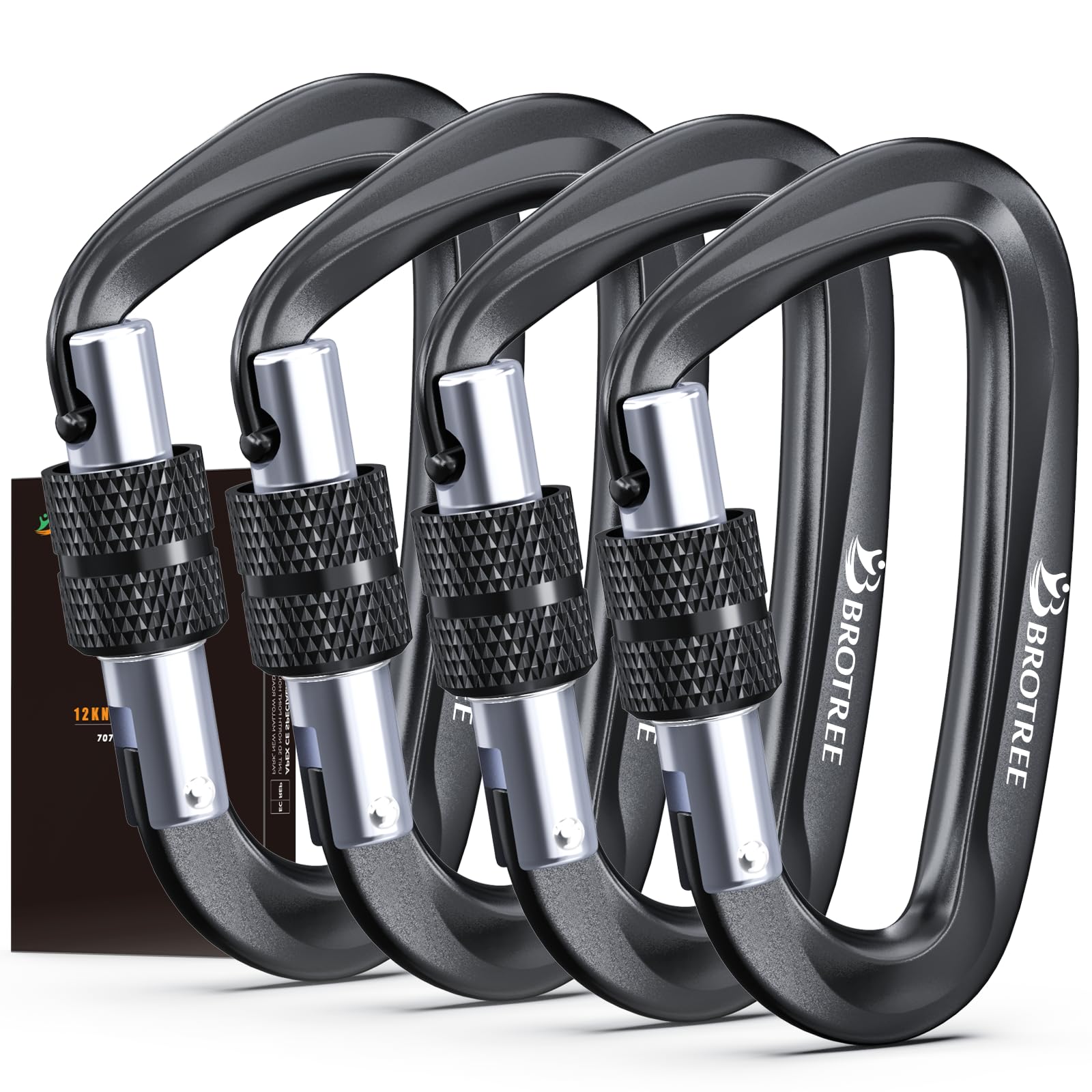 BROTREE Locking Carabiner Clips 12KN (1200 kg) Heavy Duty Carabiners for Hammock, Camping, Hiking, Backpack and More (2 or 4 Packs)