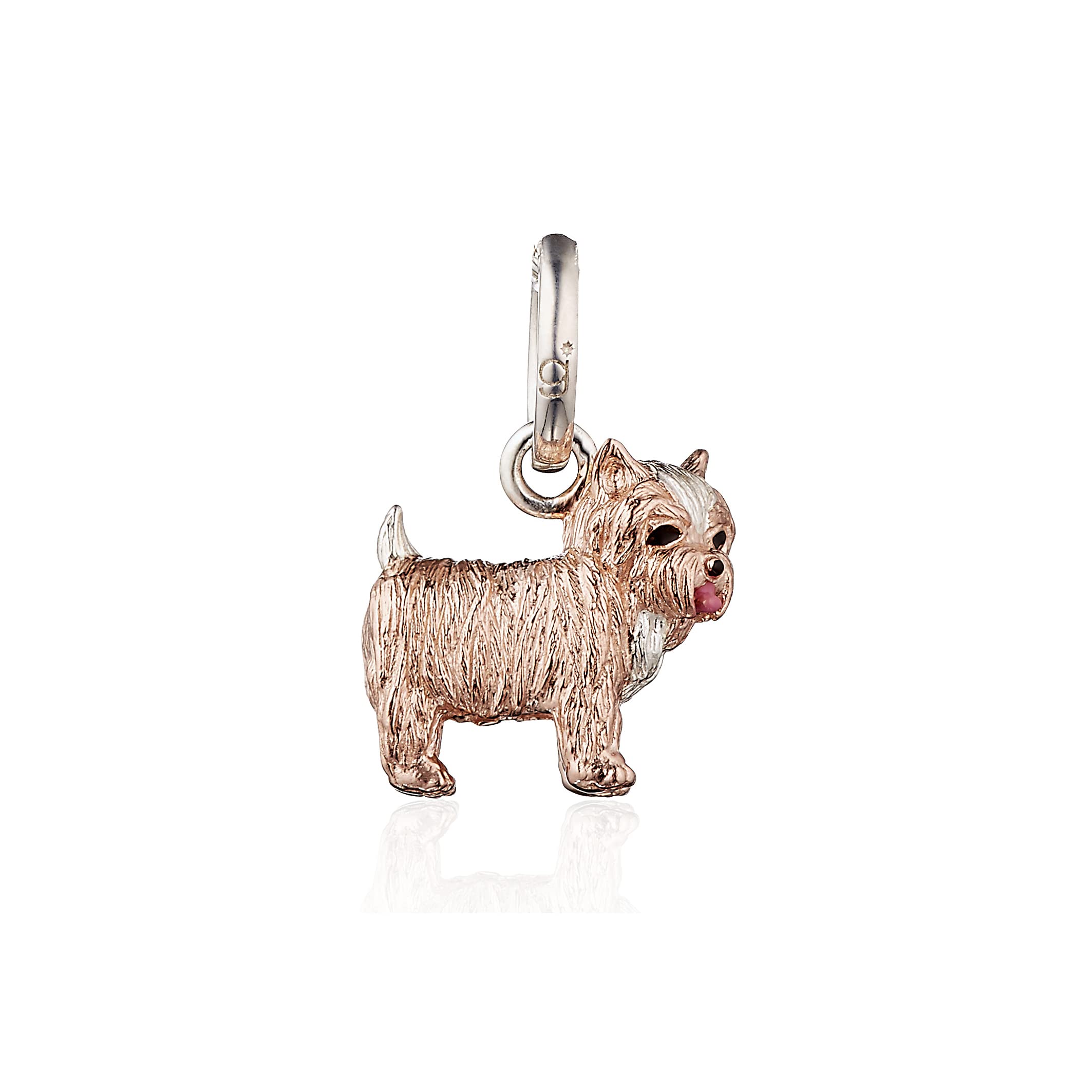Gemma J Yorkshire Terrier Dog Charm, solid silver with rose gold plating and compatible with most charm bracelets