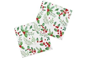GATHERFUN Christmas Party Supplies, Christmas Seasonal Holly Paper Beverage Napkins, Paper Cocktail Napkins for Party and Holiday Party Decorations