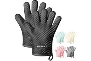 MAD SHARK Silicone Oven Mitts Heat Resistant 450 Degrees,Waterproof & Non-Slip Oven Gloves with Fingers,Cotton Lined Silicone