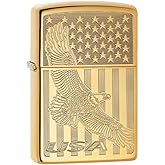 Zippo Lighter: USA Flying Eagle and Flag, Engraved - High Polish Brass 80744