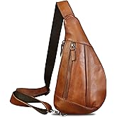 LRTO Genuine Leather Sling Bag for Men and Women Vintage Real Leather Crossbody Chest Bags Backpack Purse for Travel Hiking