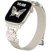 Slim Milanese Loop Band Compatible with Apple Watch Bands for Women 40mm 41mm 38mm 42mm, Stainless Steel Metal Magnetic Mesh Strap with Cute Floral for iWatch Series 11 10 9 8 7 6 5 4 3 SE 3/2/1,Starl
