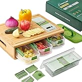 COMELLOW Bamboo Cutting Board with Trays - Large Wood Cutting Board with Stackable Containers and Locking Lid - Chopping Board with Built-in Graters - House Warming Kitchen Gifts New Home