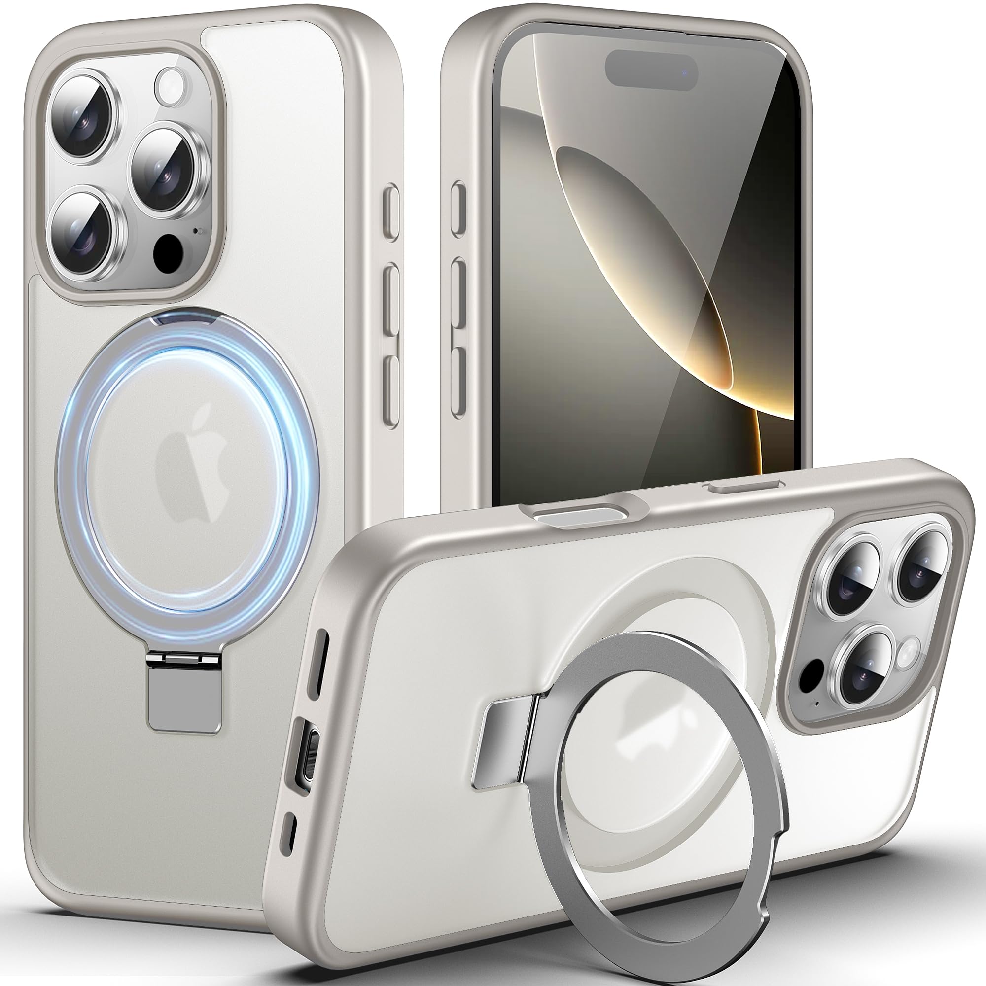 DASFOND Designed for iPhone 16 Pro Case with Mag-Safe, 12 FT Military Shockproof, 20W Safe & Fast Charging, Translucent Matte Slim Velvety Touch, Magnetic Kickstand iPhone 16 Pro Cover 6.3", Gray