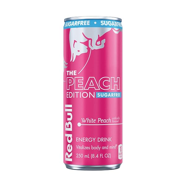 RED BULL PEACH EDITION SUGARFREE ENERGY DRINK, WHITE PEACH, 8.4 FL. OZ. CAN, WITH 80MG CAFFEINE, TAURINE & B VITAMINS