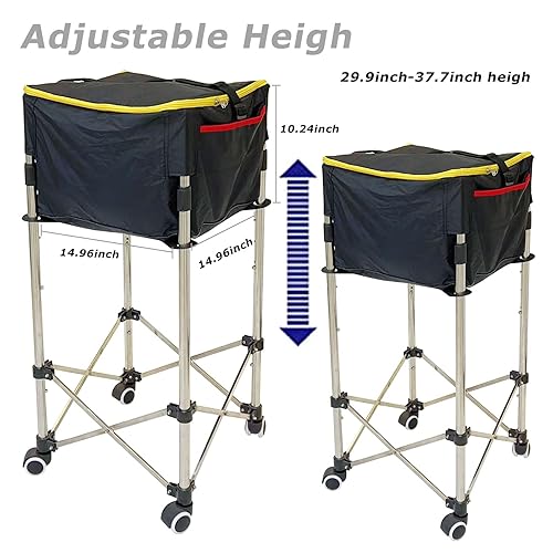 Tennis Ball Hopper With Wheels - 160 Ball Capacity Removable Basket With Waterproof Bag