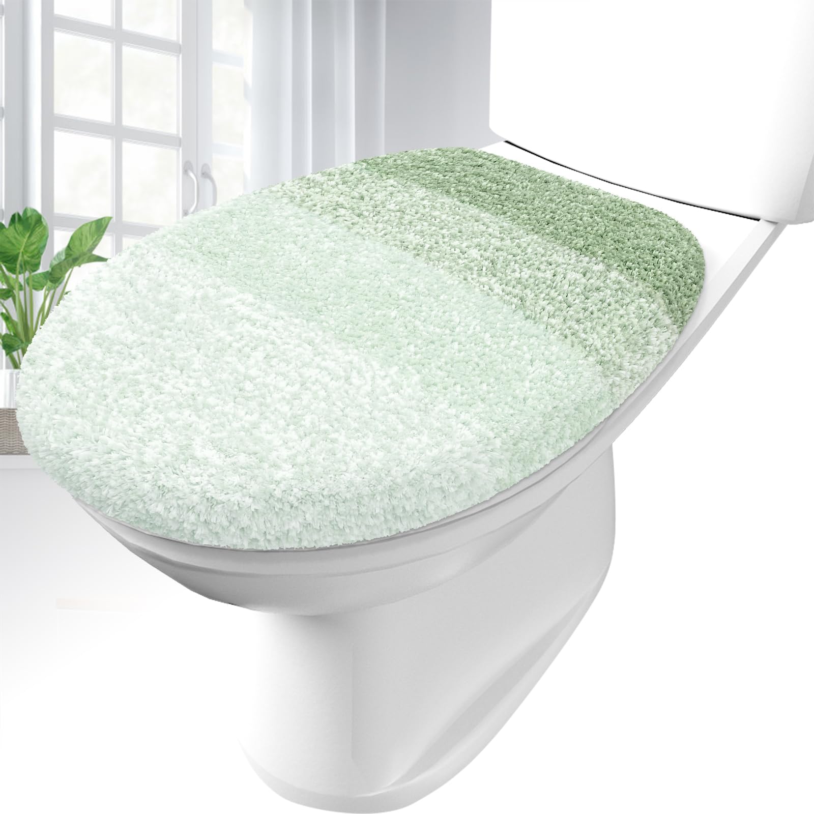 Photo 1 of OLANLY Soft Microfiber Bathroom Toilet Lid Cover, Machine Washable Covers, 17.5x15, Stays in Place Rubber Backing, Fits Most Round, Elongated and Oblong Lids, Accessories Decor, Sage Green