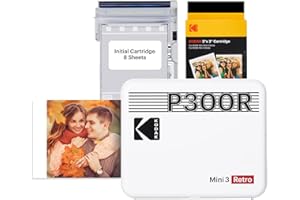 KODAK Mini 3 Retro 4PASS Portable Photo Printer (3x3 inches) Initial 8 Sheets + 30 Sheets Bundle, White