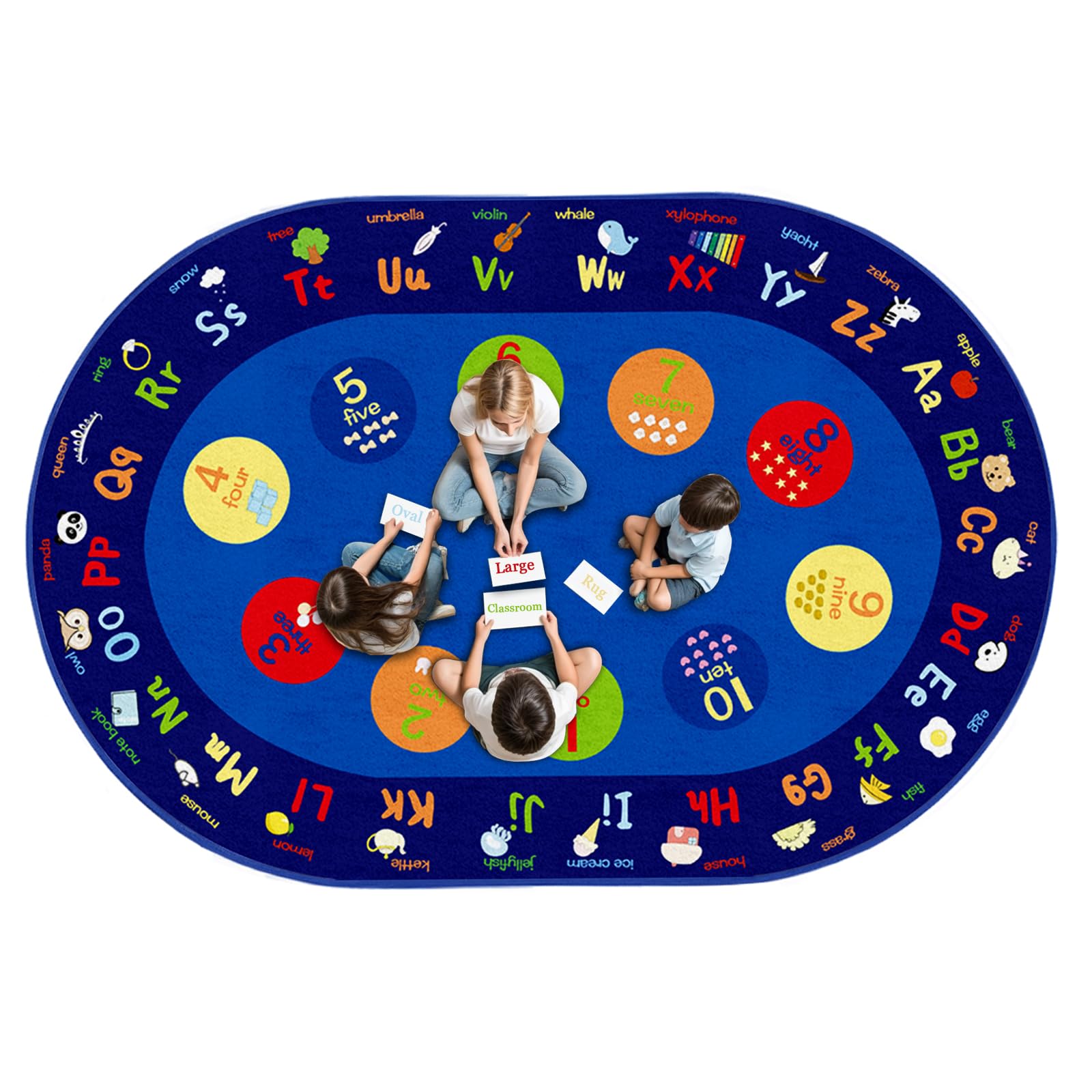 Photo 1 of Large Oval Classroom Rug, 6×9Ft ABC Rugs for Kids Playroom, Education Classroom Carpet Elementary for Learning Alphabet, Numbers, Words, Area Preschool Playmat for Daycare Kindergarten