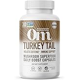 Om Mushroom Superfood Turkey Tail Mushroom Capsules Superfood Supplement, 90 Count, 30 Days, Immune Support, Polysacchrides, Beta-Glucans, Gut Health & Holistic Defense Mushroom Supplement